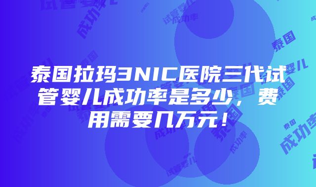 泰国拉玛3NIC医院三代试管婴儿成功率是多少，费用需要几万元！