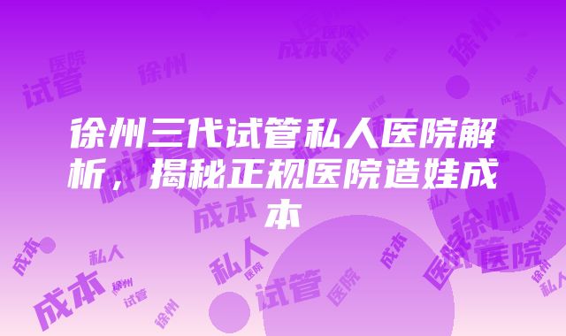 徐州三代试管私人医院解析，揭秘正规医院造娃成本