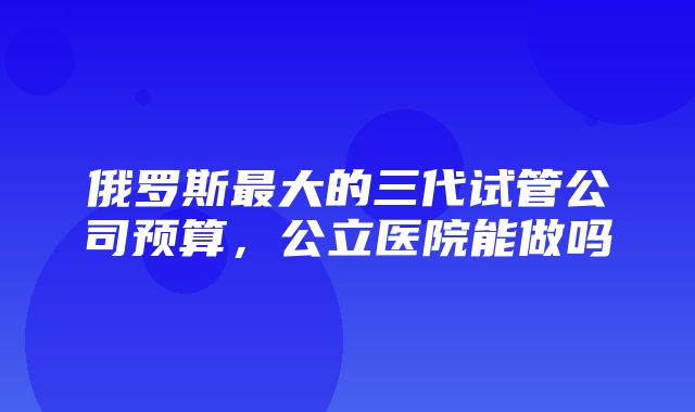 俄罗斯最大的三代试管公司预算，公立医院能做吗