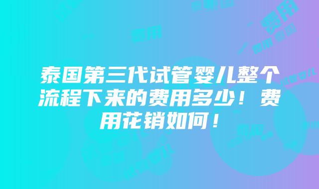 泰国第三代试管婴儿整个流程下来的费用多少！费用花销如何！