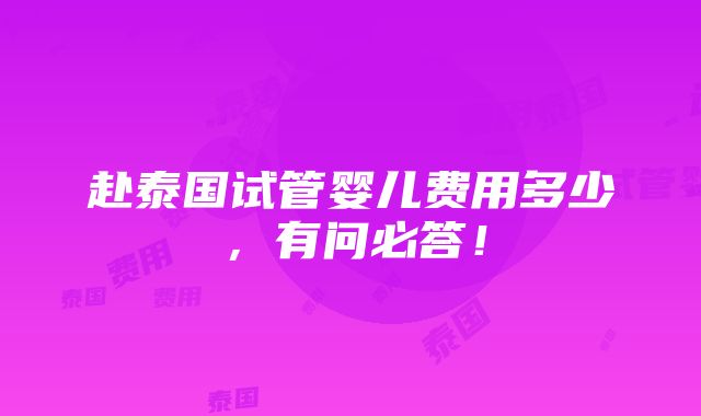 赴泰国试管婴儿费用多少，有问必答！