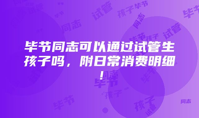 毕节同志可以通过试管生孩子吗，附日常消费明细！