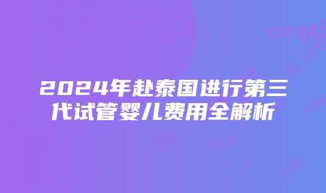 2024年赴泰国进行第三代试管婴儿费用全解析