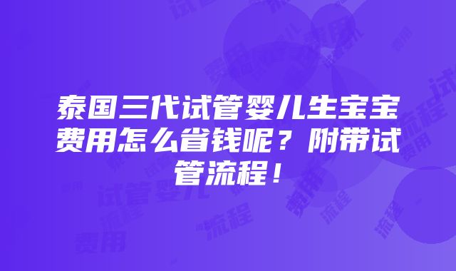 泰国三代试管婴儿生宝宝费用怎么省钱呢？附带试管流程！