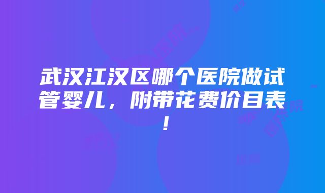 武汉江汉区哪个医院做试管婴儿，附带花费价目表！