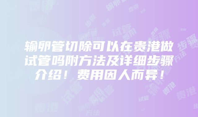 输卵管切除可以在贵港做试管吗附方法及详细步骤介绍！费用因人而异！