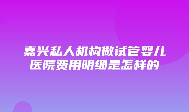 嘉兴私人机构做试管婴儿医院费用明细是怎样的