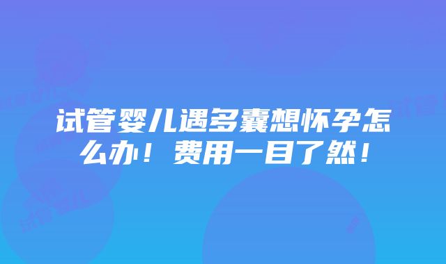 试管婴儿遇多囊想怀孕怎么办！费用一目了然！