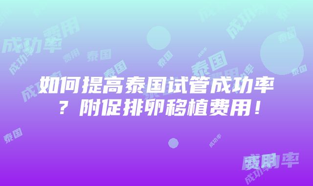 如何提高泰国试管成功率？附促排卵移植费用！