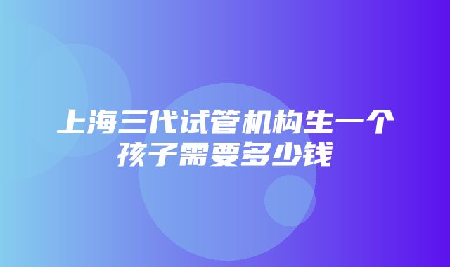 上海三代试管机构生一个孩子需要多少钱