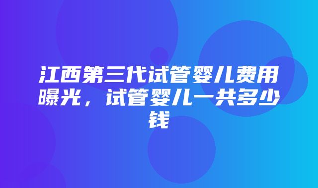 江西第三代试管婴儿费用曝光，试管婴儿一共多少钱