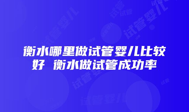 衡水哪里做试管婴儿比较好 衡水做试管成功率