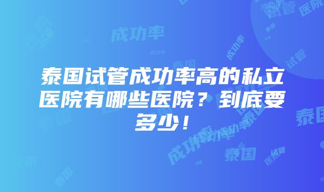 泰国试管成功率高的私立医院有哪些医院？到底要多少！