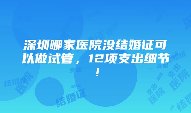 深圳哪家医院没结婚证可以做试管，12项支出细节！