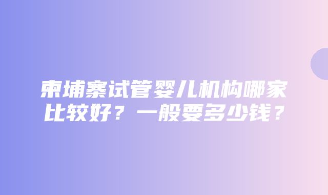 柬埔寨试管婴儿机构哪家比较好？一般要多少钱？