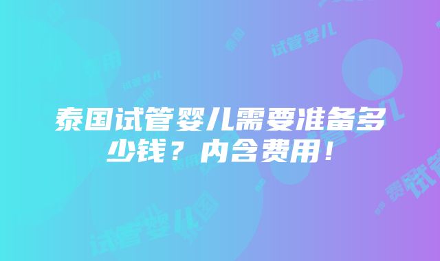 泰国试管婴儿需要准备多少钱？内含费用！