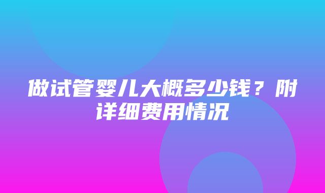 做试管婴儿大概多少钱？附详细费用情况