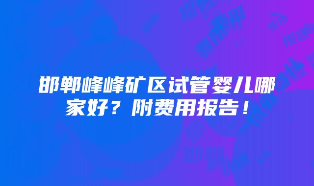 邯郸峰峰矿区试管婴儿哪家好？附费用报告！