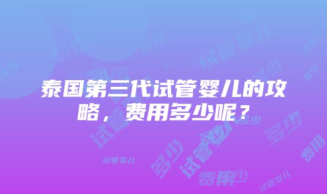 泰国第三代试管婴儿的攻略，费用多少呢？