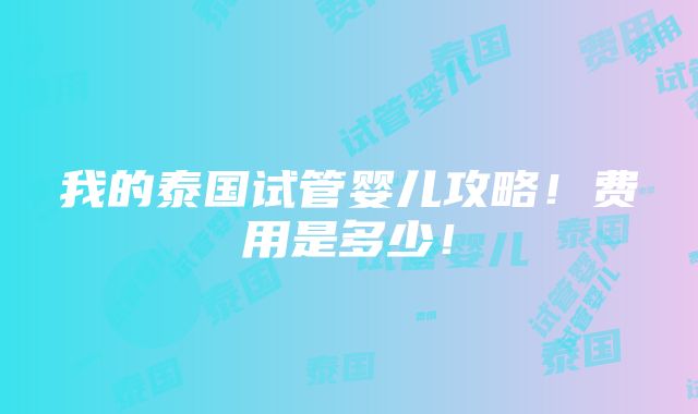 我的泰国试管婴儿攻略！费用是多少！