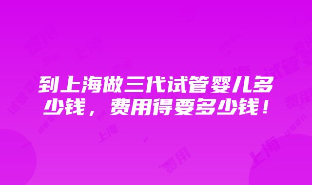 到上海做三代试管婴儿多少钱，费用得要多少钱！