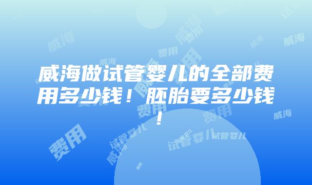 威海做试管婴儿的全部费用多少钱！胚胎要多少钱！