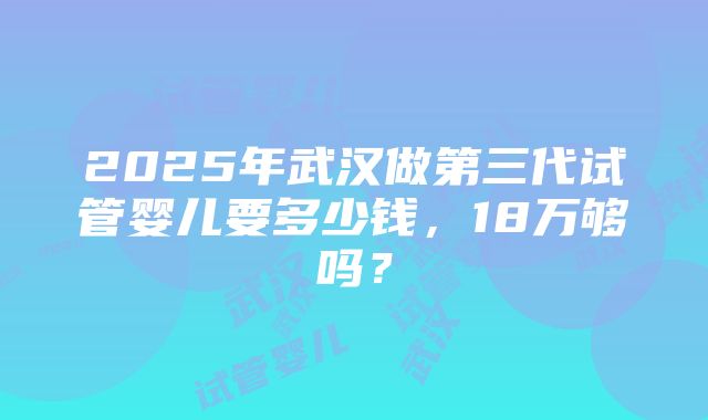 2025年武汉做第三代试管婴儿要多少钱，18万够吗？