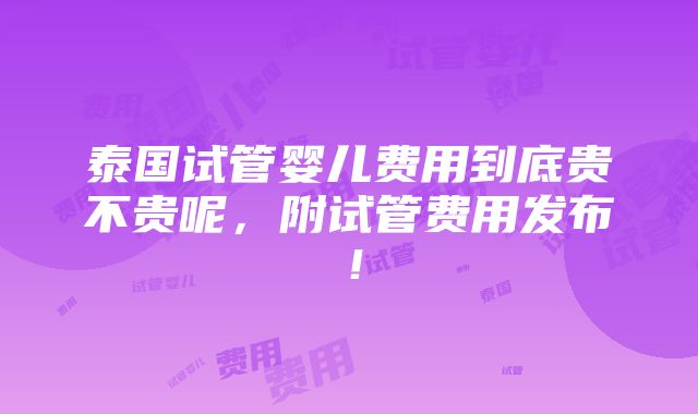 泰国试管婴儿费用到底贵不贵呢，附试管费用发布！