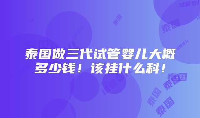 泰国做三代试管婴儿大概多少钱！该挂什么科！