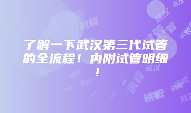 了解一下武汉第三代试管的全流程！内附试管明细！