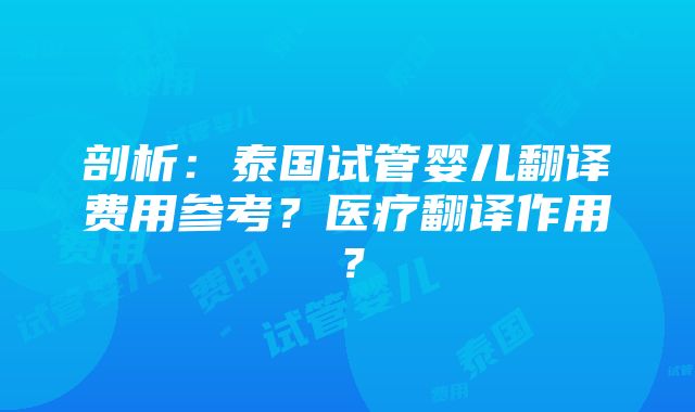 剖析：泰国试管婴儿翻译费用参考？医疗翻译作用？