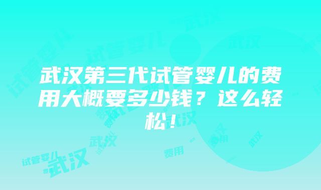 武汉第三代试管婴儿的费用大概要多少钱？这么轻松！