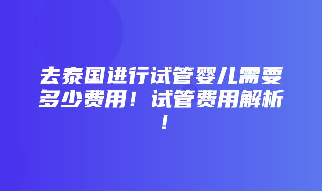 去泰国进行试管婴儿需要多少费用！试管费用解析！