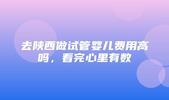 去陕西做试管婴儿费用高吗，看完心里有数