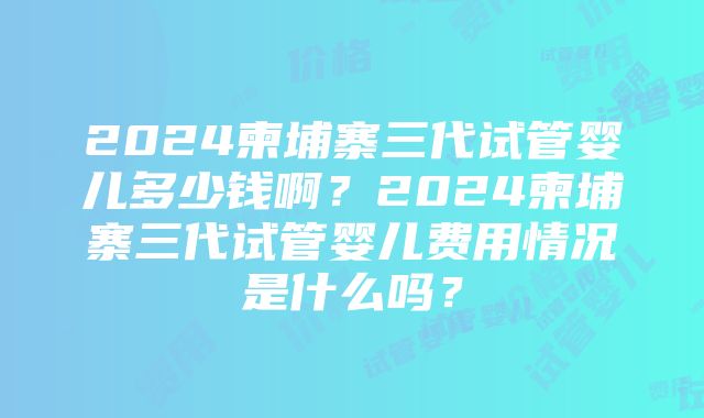 2024柬埔寨三代试管婴儿多少钱啊？2024柬埔寨三代试管婴儿费用情况是什么吗？