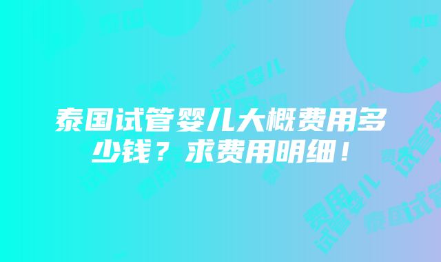 泰国试管婴儿大概费用多少钱？求费用明细！