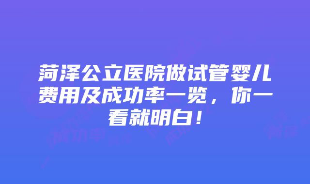 菏泽公立医院做试管婴儿费用及成功率一览，你一看就明白！