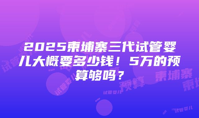 2025柬埔寨三代试管婴儿大概要多少钱！5万的预算够吗？