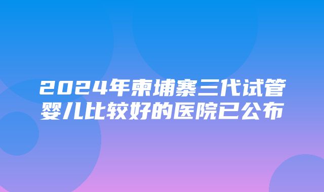 2024年柬埔寨三代试管婴儿比较好的医院已公布