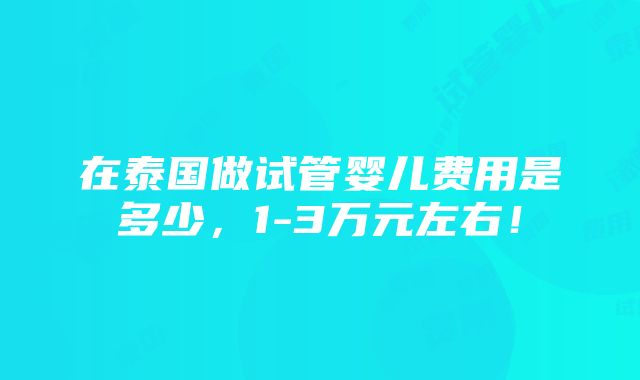 在泰国做试管婴儿费用是多少，1-3万元左右！