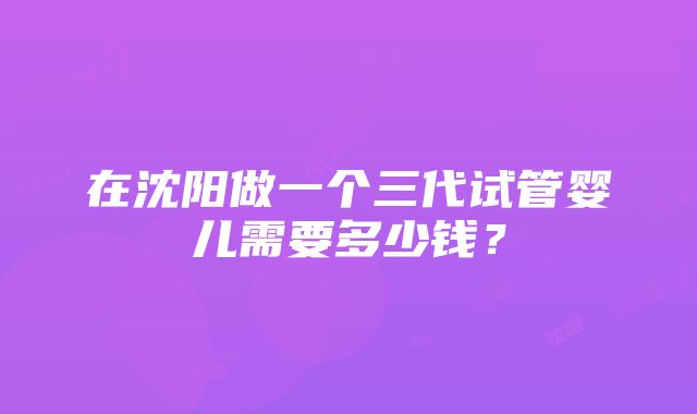 在沈阳做一个三代试管婴儿需要多少钱？