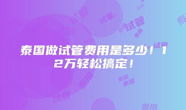 泰国做试管费用是多少！12万轻松搞定！