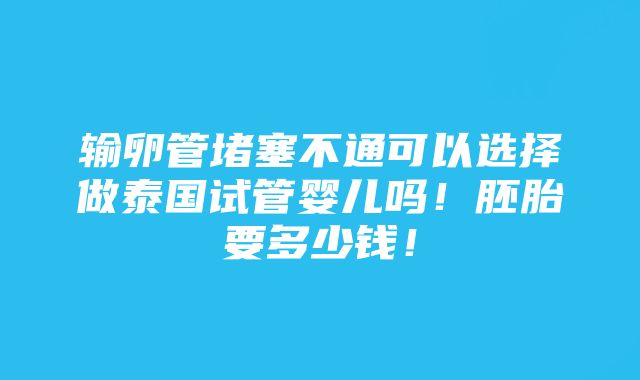 输卵管堵塞不通可以选择做泰国试管婴儿吗！胚胎要多少钱！