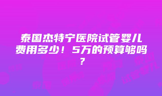 泰国杰特宁医院试管婴儿费用多少！5万的预算够吗？