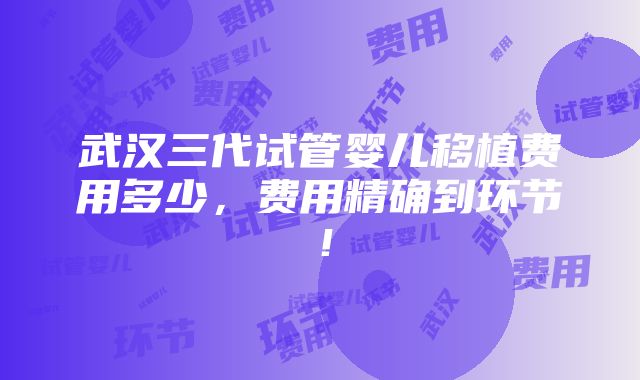 武汉三代试管婴儿移植费用多少，费用精确到环节！