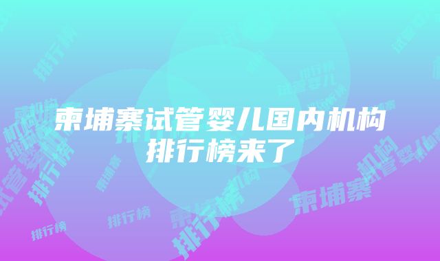 柬埔寨试管婴儿国内机构排行榜来了