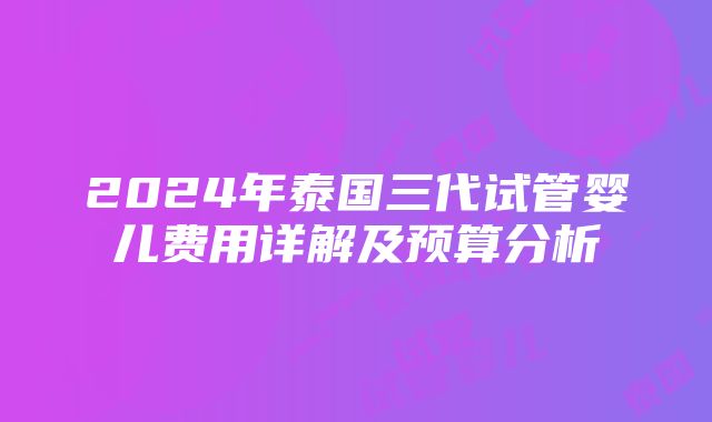 2024年泰国三代试管婴儿费用详解及预算分析