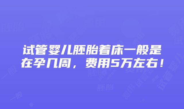 试管婴儿胚胎着床一般是在孕几周，费用5万左右！