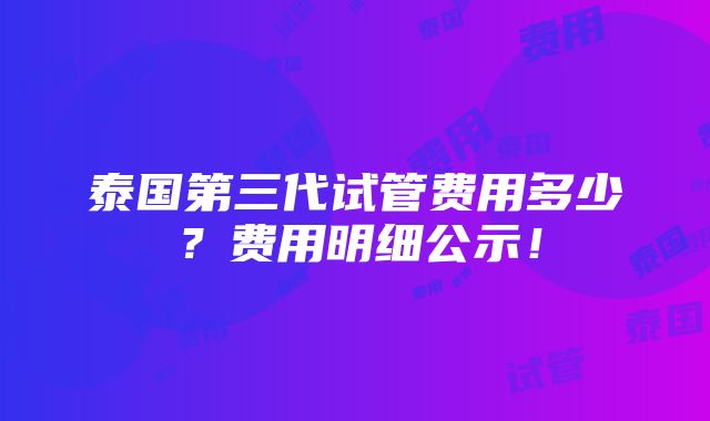 泰国第三代试管费用多少？费用明细公示！