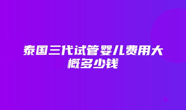 泰国三代试管婴儿费用大概多少钱